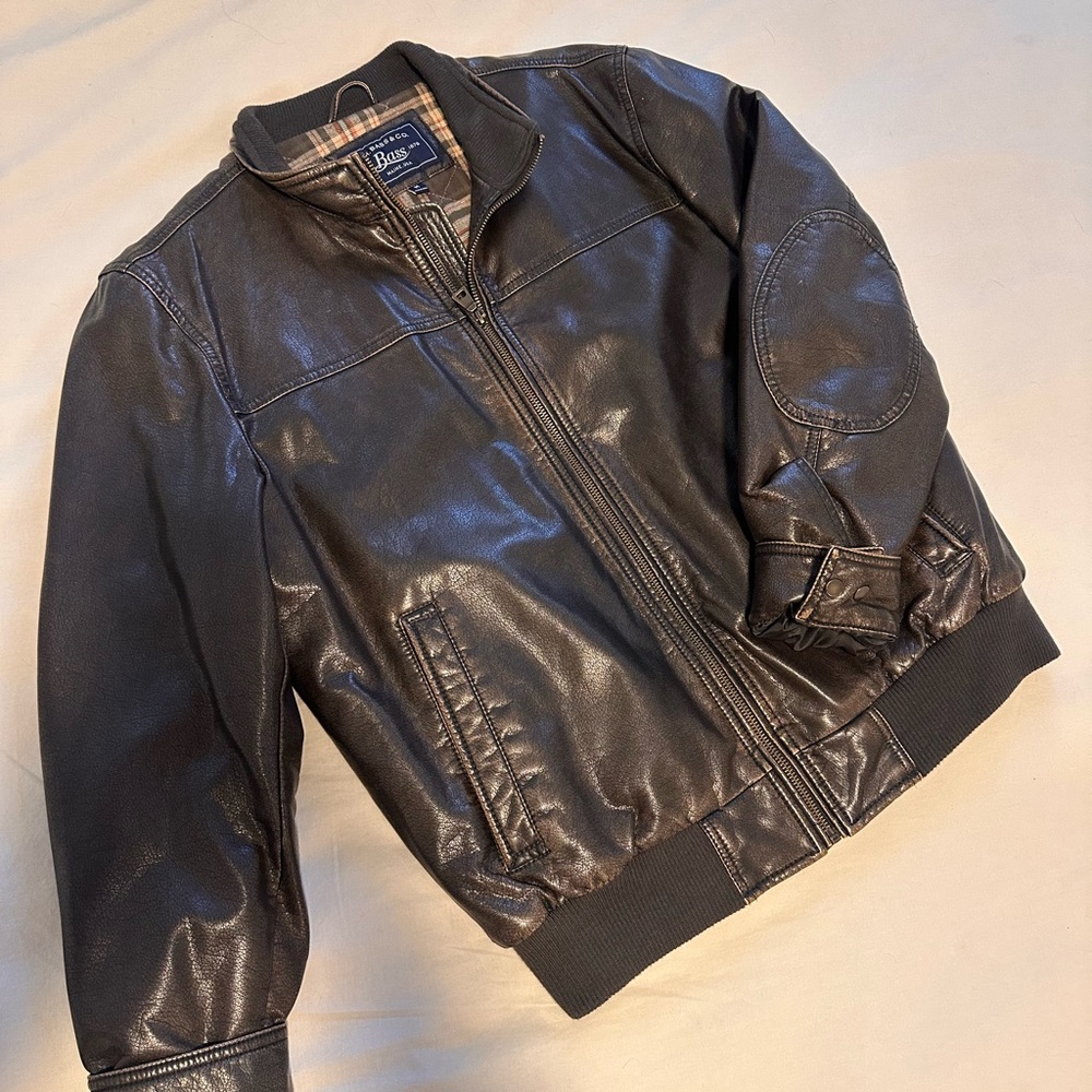 Bass Dark Brown Faux Leather Bomber Jacket